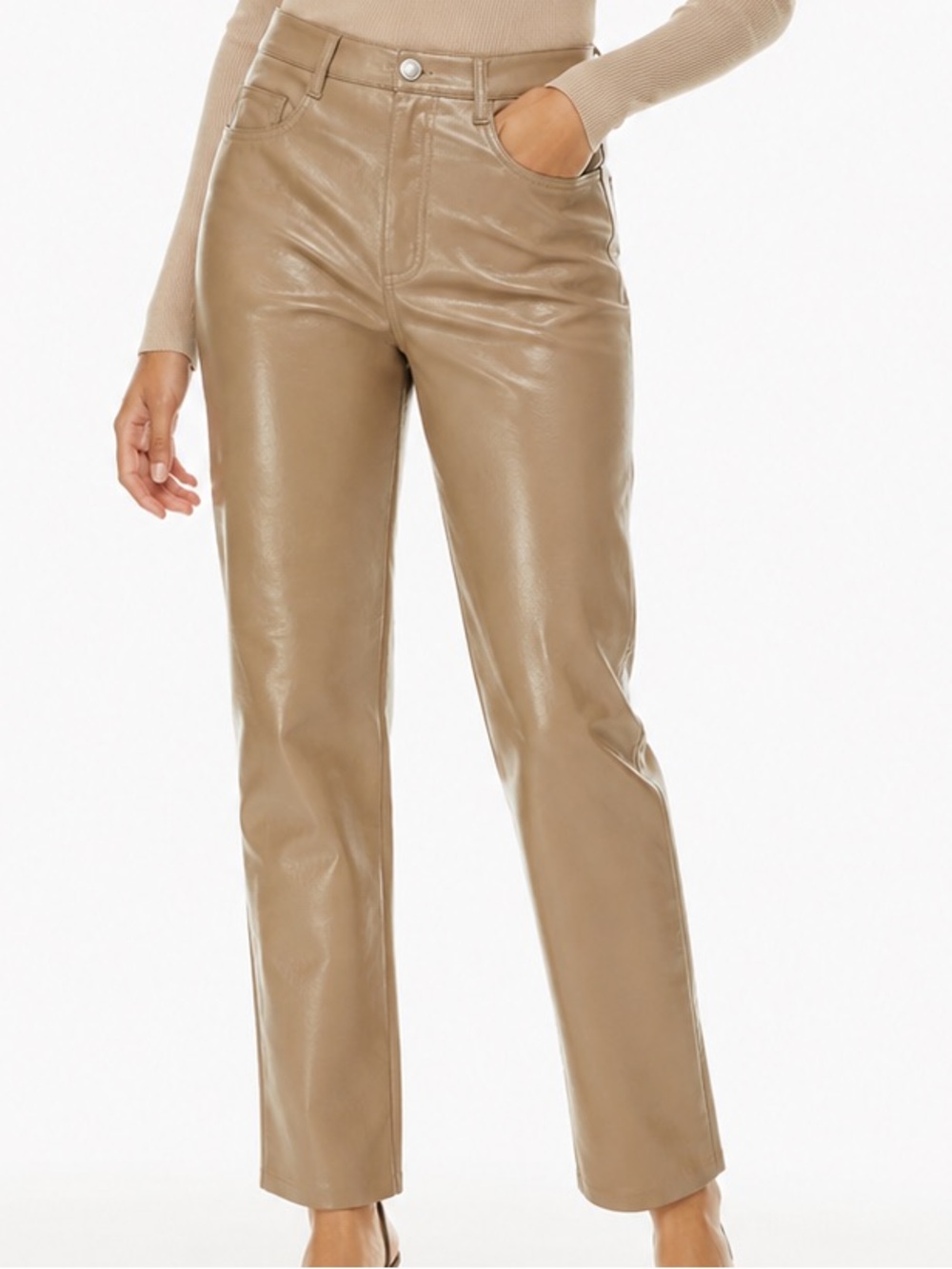 Aritzia Wilfred Melina Vegan Leather Pants Camel High Rise Straight Leg Womens 6